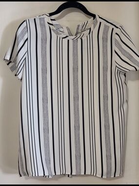 LOFT White and Black Striped Blouse